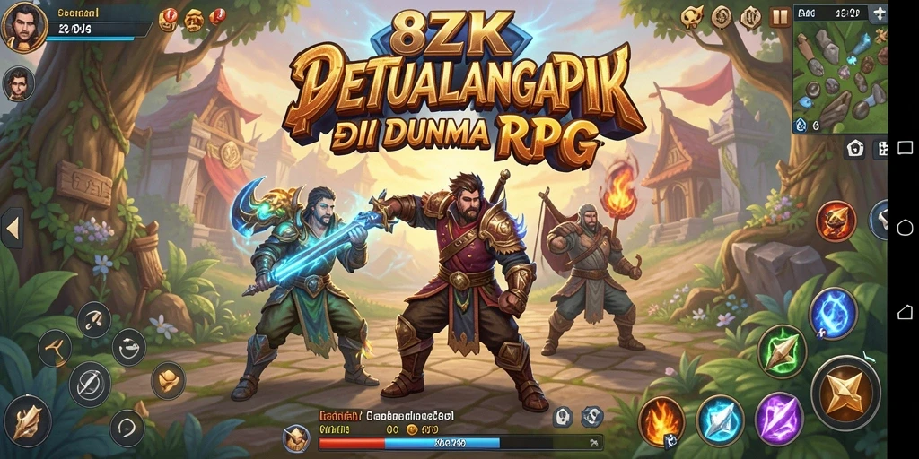 Screenshot gameplay 8ZK menunjukkan pertempuran mendebarkan di dunia fantastis.