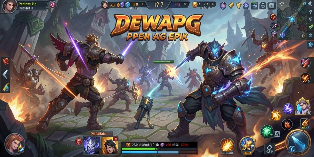 Tampilan permainan MOBA yang intens dengan aksi karakter yang dinamis.