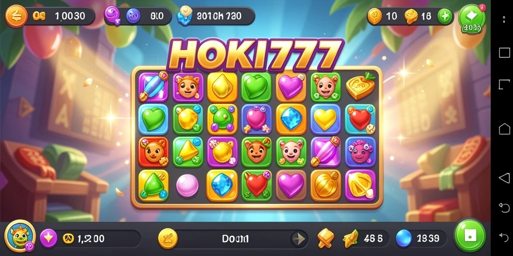 Tampilan gameplay seru HOKI777 dengan elemen Match-3.