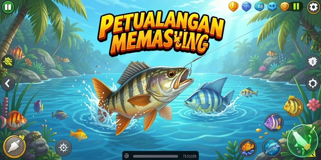 Tampilan gameplay yang mengasyikkan dalam petualangan memancing.