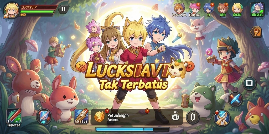Tampilan seru dari gameplay LUCKSVIP yang menggabungkan elemen anime.