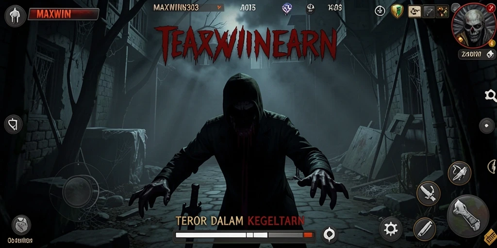 Screenshot gameplay menakutkan dari MAXWIN303 dengan suasana mencekam.
