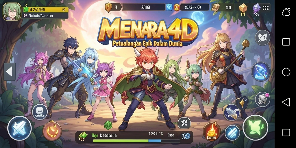 Tampilan dinamis gameplay MENARA4D yang penuh warna.