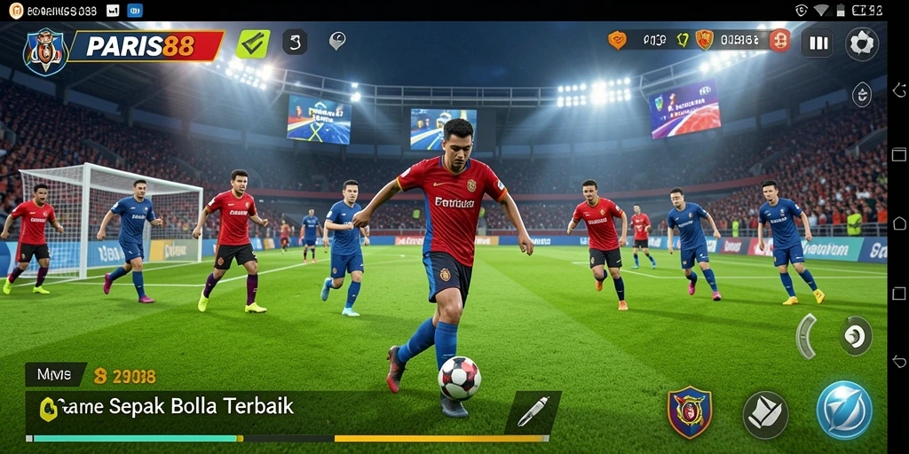 Tampilan utama gameplay PARIS88 dengan aksi sepak bola seru.