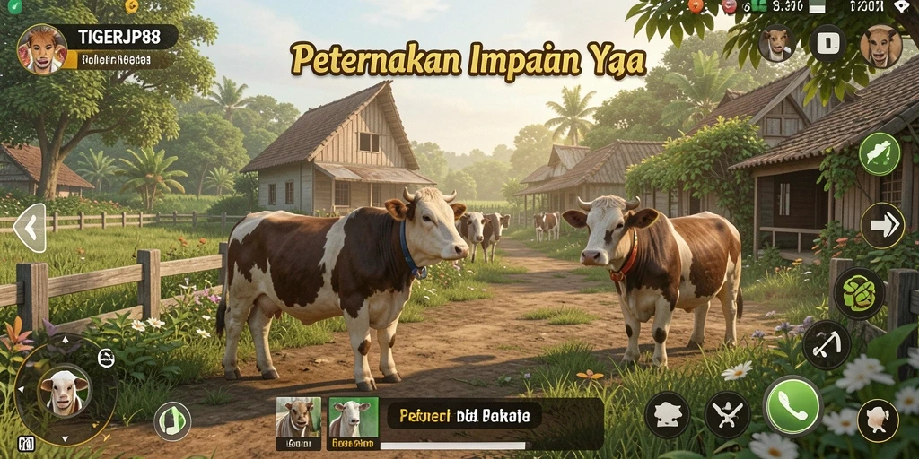 Tampilan menarik dari gameplay TIGERJP88 menunjukkan aktivitas pertanian yang dinamis.