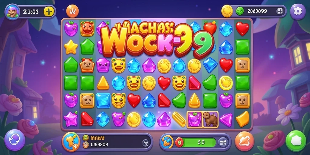 Tampilan seru gameplay WOW99 dengan elemen Match-3 yang menarik.